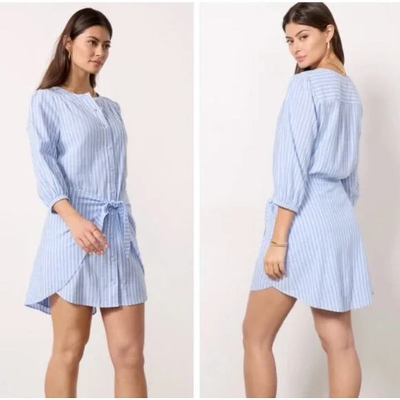 Evereve Dresses & Skirts - Evereve Dress Womens Small Blue White Striped Maisy Tie Waist‎ Button Down New
